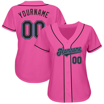 Custom Pink Black-Light Blue Authentic Baseball Jersey