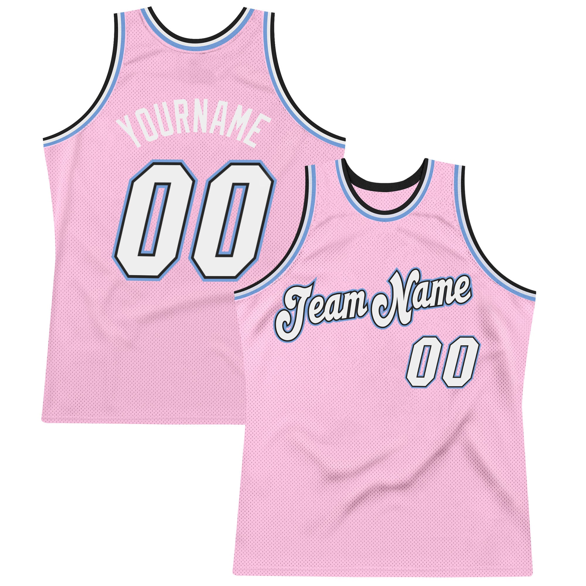 Custom Team Light Blue Basketball Authentic Pink Throwback Jersey White