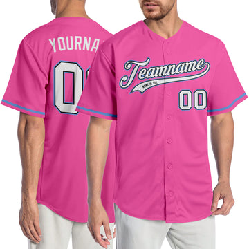 Custom Pink White-Light Blue Authentic Baseball Jersey