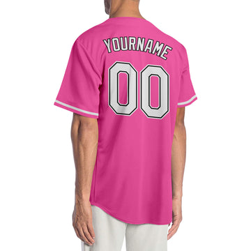 Custom Pink White-Black Authentic Baseball Jersey