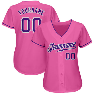 Custom Pink Purple-White Authentic Baseball Jersey