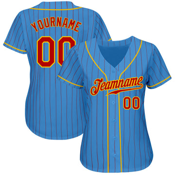 Custom Red Gold Pinstripe Gold-White Authentic Baseball Jersey