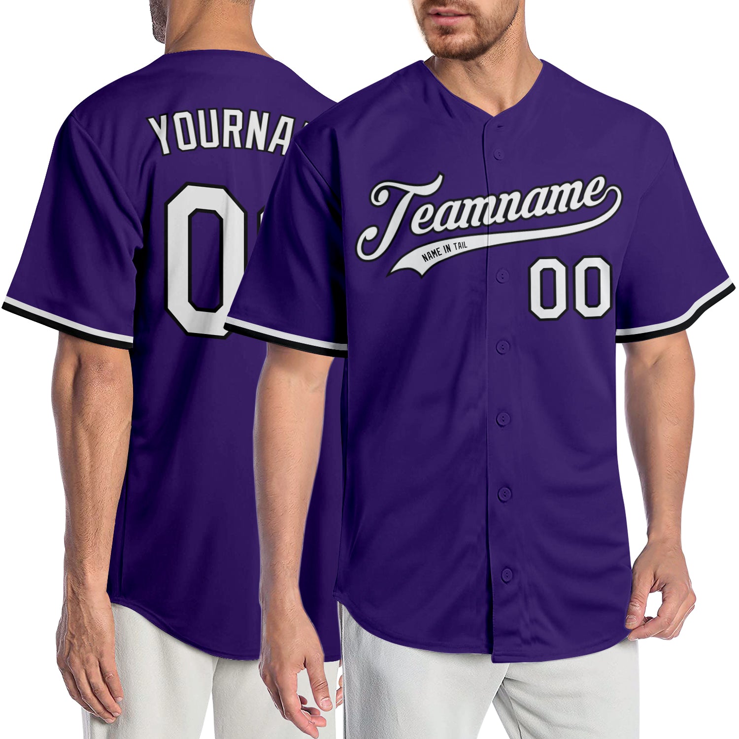 Black and Purple Baseball Jersey Dress with White Contrasting Taping on  Neck, Sleeves and Button Hem / Black Button Front
