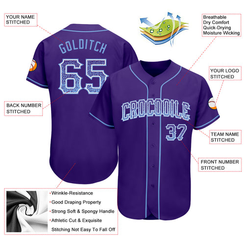 Custom Light Blue White-Purple Authentic Fade Fashion Baseball Jersey