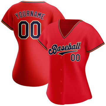 Custom Red Navy-Old Gold Authentic Baseball Jersey