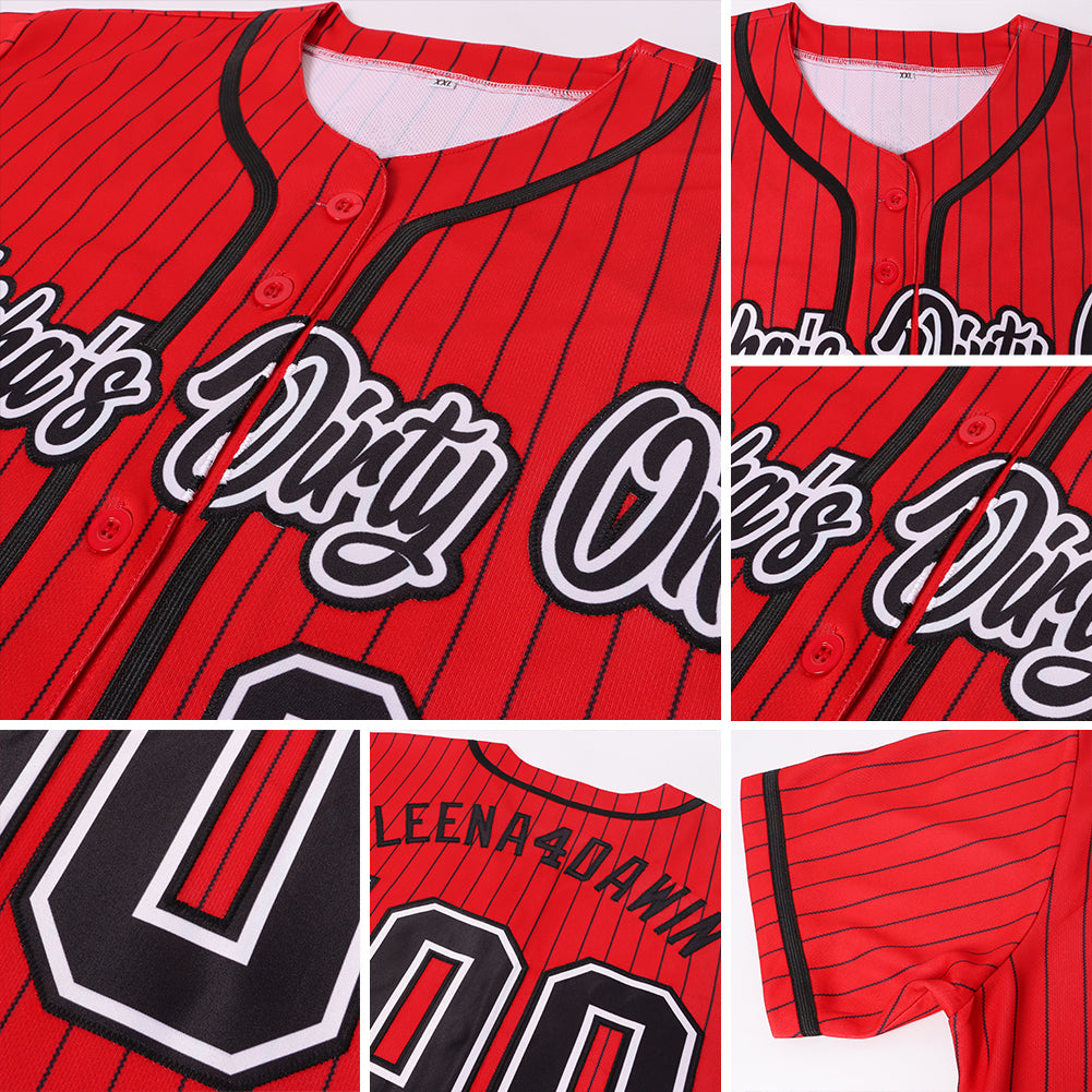 PLstar Cosmos Custom Name Black Red Pinstripe White-Red 3D Printed Men's Baseball Jersey Hip Hop Streetwear Unisex