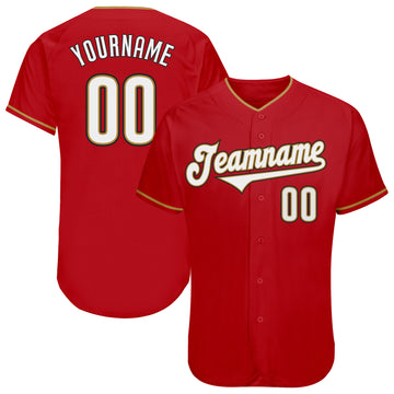 Custom Red White-Old Gold Authentic Baseball Jersey