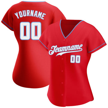 Custom Red White-Light Blue Authentic Baseball Jersey