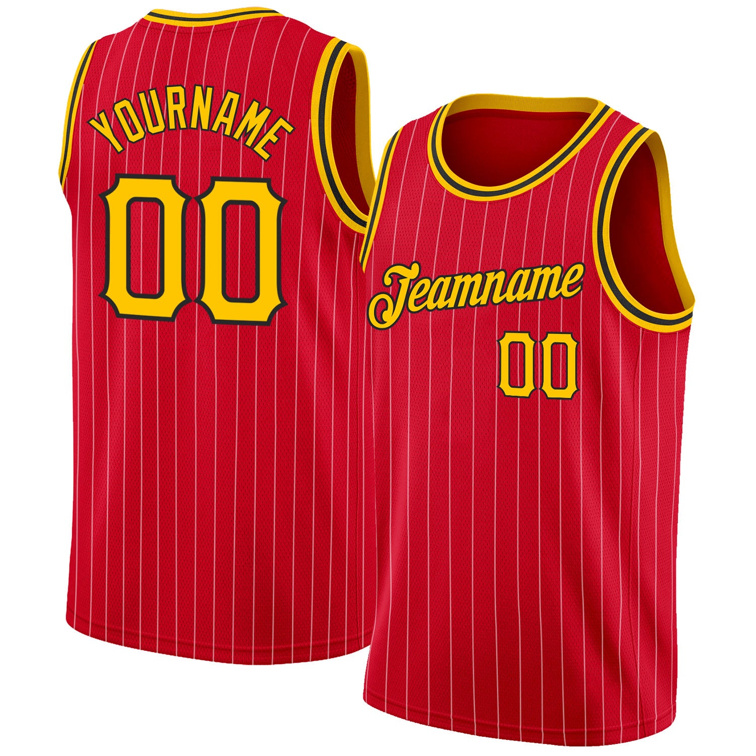 Custom Red Gold Pinstripe Gold-Black Authentic Throwback Basketball Jersey  Discount