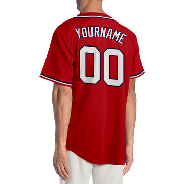 Custom Red White-Navy Authentic Baseball Jersey