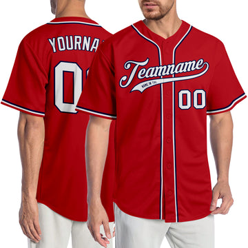 Custom Red White-Navy Authentic Baseball Jersey