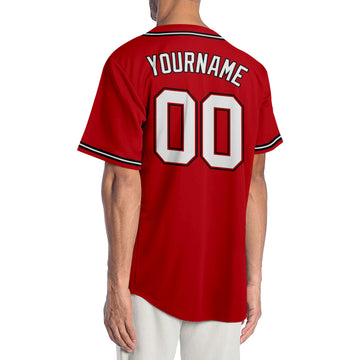 Custom Red White-Black Authentic Baseball Jersey