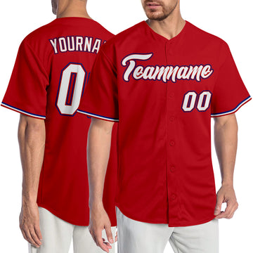 Custom Red White-Royal Authentic Baseball Jersey