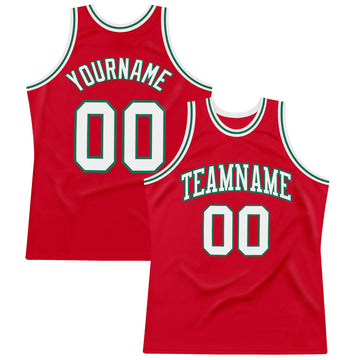 Custom Red White-Kelly Green Authentic Throwback Basketball Jersey