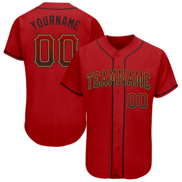 Custom Red Black-Old Gold Authentic Drift Fashion Baseball Jersey