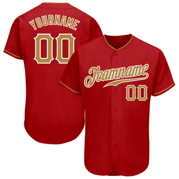 Custom Red Old Gold-White Authentic Baseball Jersey