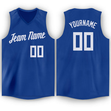 Custom Royal White V-Neck Basketball Jersey