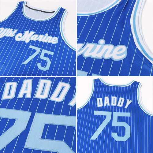 Custom Light Blue White Pinstripe Royal-White Authentic Basketball