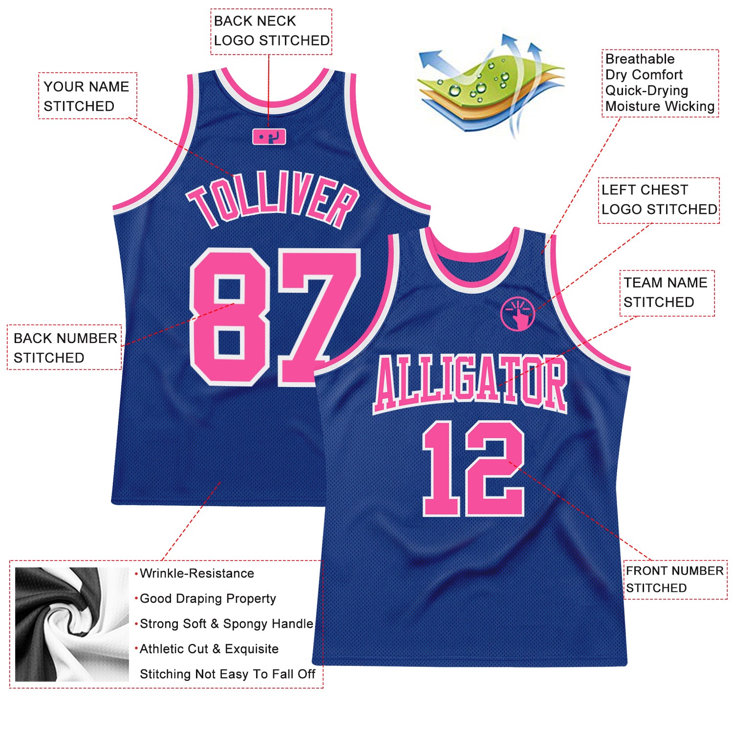 Custom Royal Pink-White Authentic Throwback Basketball Jersey Discount