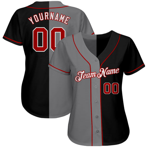 Custom Baseball Jersey Black Red-Gray Authentic Split Fashion Men's Size:3XL