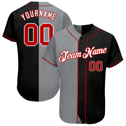 Custom Baseball Jersey Black Red-Gray Authentic Split Fashion Women's Size:L