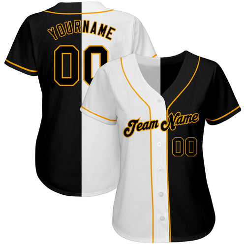 Custom Team Gray Baseball Authentic Black Split Fashion Jersey Gold