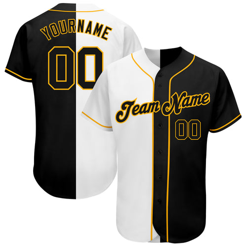 Custom Black Gold-White Authentic Two Tone Baseball Jersey Men's Size:XL