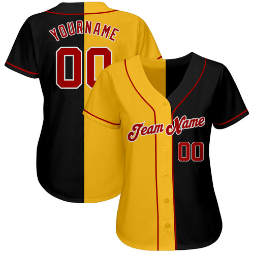 Custom Team Gray Baseball Authentic Black Split Fashion Jersey Red