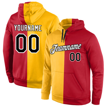 Custom Stitched Gold Black-Red Split Fashion Sports Pullover Sweatshirt Hoodie