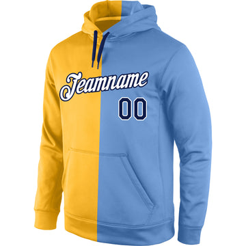 Custom Stitched Gold Navy-Light Blue Split Fashion Sports Pullover Sweatshirt Hoodie