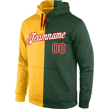 Custom Stitched Gold Red-Green Split Fashion Sports Pullover Sweatshirt Hoodie