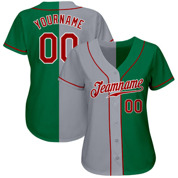 Custom Baseball Jersey White Kelly Green-Red Authentic Two Tone