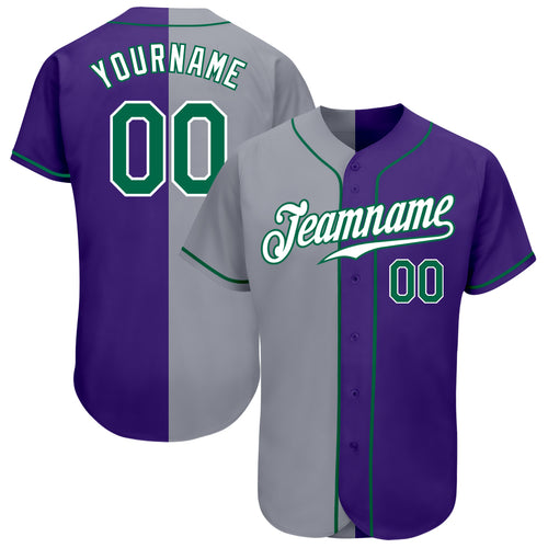 Custom Kelly Green Purple-Yellow Authentic Split Fashion Baseball Jersey