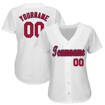 Custom White Red-Navy Baseball Jersey