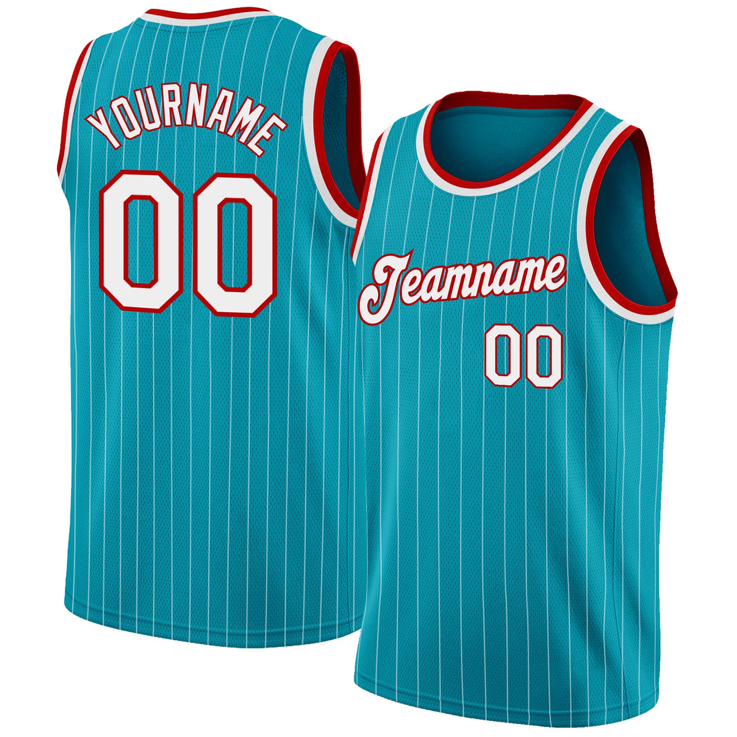 Custom Teal White Pinstripe White-Red Authentic Basketball Jersey Discount