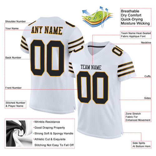 Custom Black Gold-White Mesh Authentic Football Jersey – CustomJerseysPro