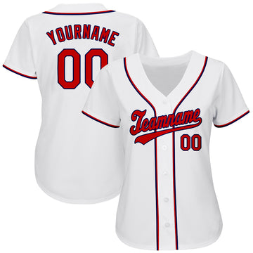 Custom White Red-Navy Authentic Baseball Jersey