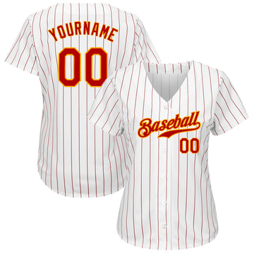 Custom White Red Pinstripe Red-Gold Authentic Baseball Jersey