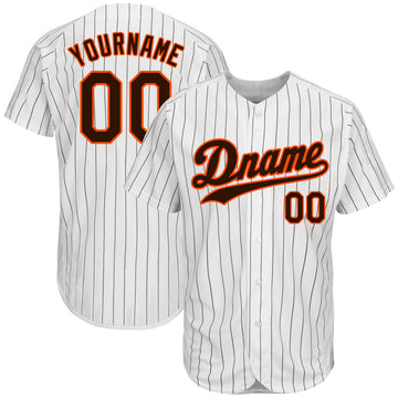 Custom White Brown Pinstripe Brown-Gold Authentic Baseball Jersey