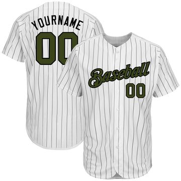 Custom White Black Pinstripe Olive-Black Authentic Memorial Day Baseball Jersey