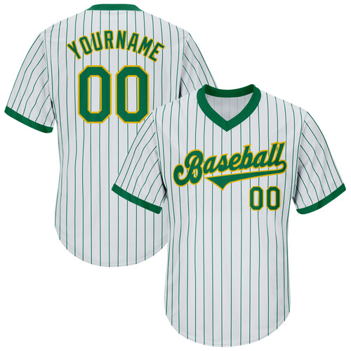 Custom Kelly Green Gold-White Authentic Throwback Rib-Knit Baseball Jersey Shirt Women's Size:S