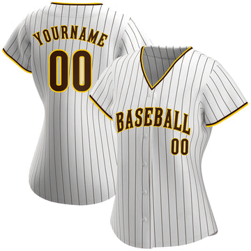 Custom White Brown Pinstripe Brown-Gold Authentic Baseball Jersey