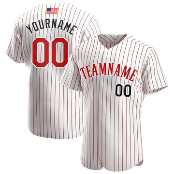 Custom White Red Pinstripe Red-Black Authentic American Flag Fashion Baseball Jersey