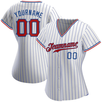 Custom White Royal Pinstripe Red-Royal Authentic Baseball Jersey