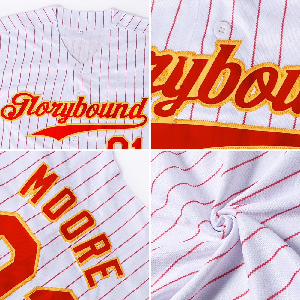 Custom Team White Baseball Authentic White Red Strip Jersey Red