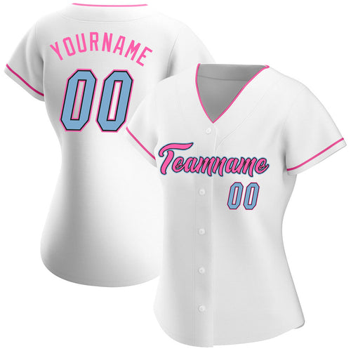 Custom Team Light Blue Baseball Authentic Black Jersey Pink