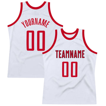 Custom White Red-Black Authentic Throwback Basketball Jersey