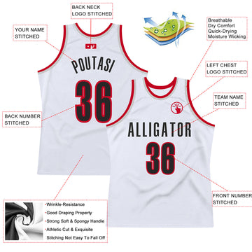 Custom White Black-Red Authentic Throwback Basketball Jersey