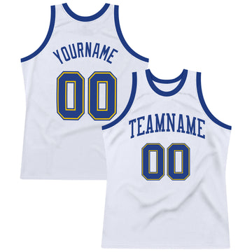 Custom White Royal-Gold Authentic Throwback Basketball Jersey