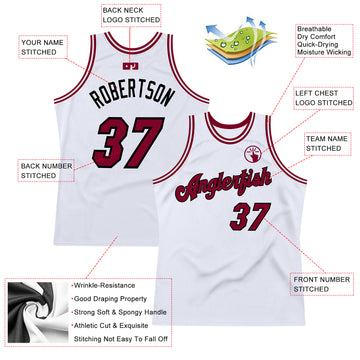 Custom White Maroon-Black Authentic Throwback Basketball Jersey